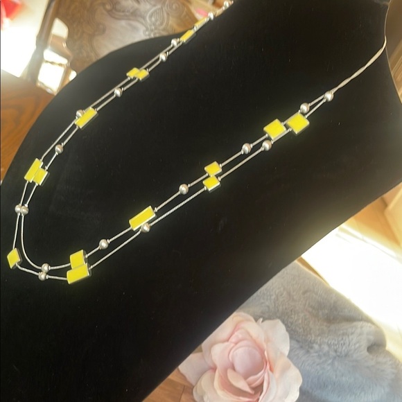 Yellow and Silver Double-Strand Necklace with Beads - Picture 1 of 5